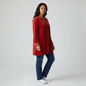 Soft Surroundings Velvet Tunic Top Long Sleeve Pocket Burnt Orange XL Lagenlook